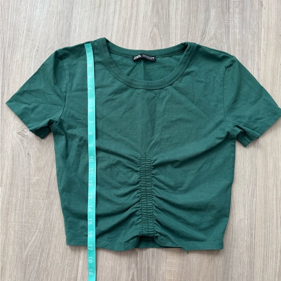 Zara Dark Green Ruched Short Sleeve Tee - Picture 4 of 5